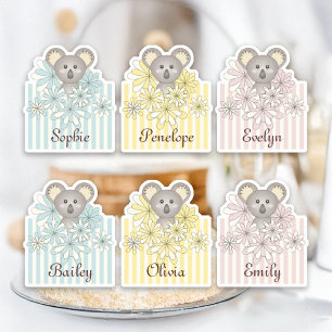 Pastel Schattigee Koala Dier Kinder Naam Partij Fa Sticker