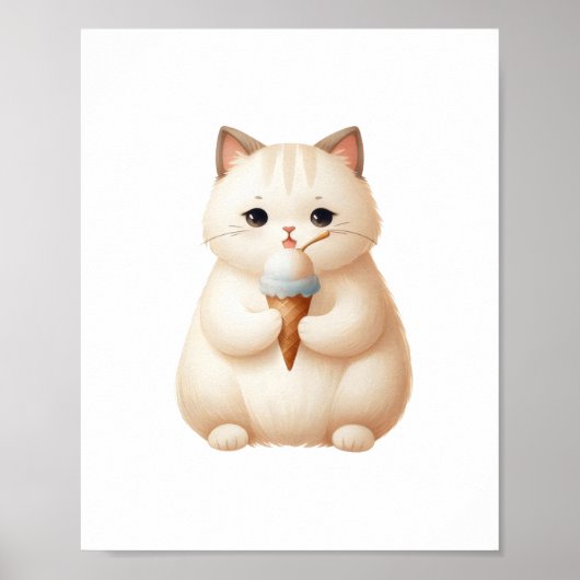 Pastel Schattigee Ronde Kitten met Ice Cream Cone Poster (Voorkant)