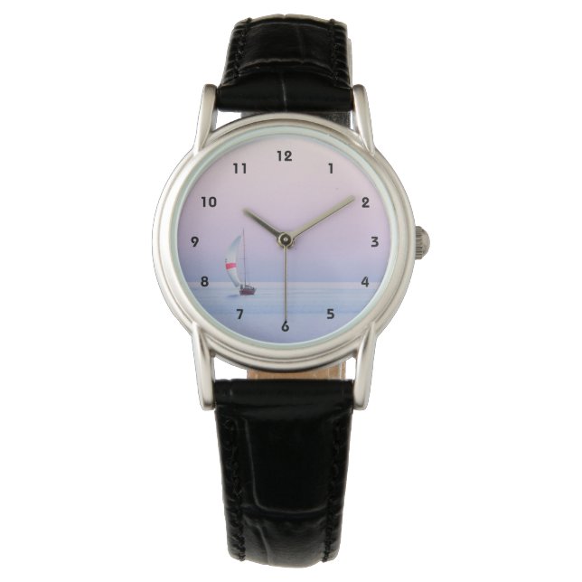 Pastel Seascape met een zeilboot Horloge (Voorkant)