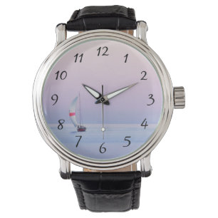 Pastel Seascape met een zeilboot Horloge