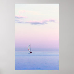 Pastel Seascape met een zeilboot Poster