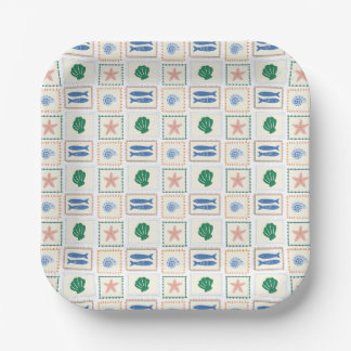 Pastel Seashell Patroon Coastal Boho Modern Papieren Bordje