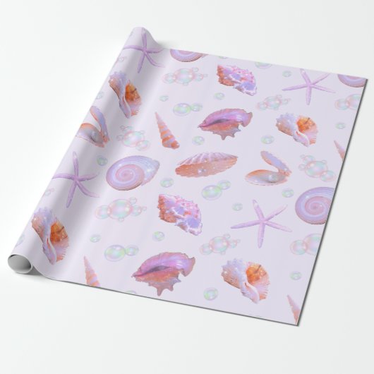 Pastel Seashell & Pearl Ocean Pattern Gift Wrap Cadeaupapier (Uitgerold)