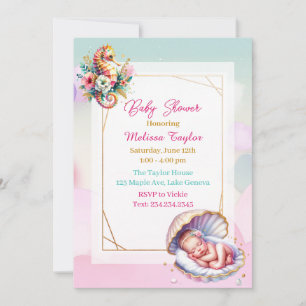 Pastel Seaside Meisje's Baby shower Kustthema Kaart