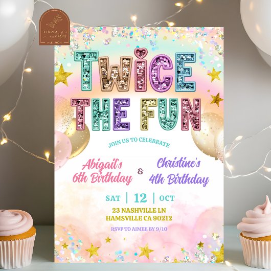 Pastel Sequin Glitter Double Birthday Kaart