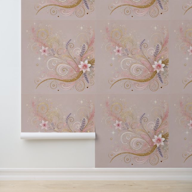 Pastel Shade Floral Motief Ontwerp Behang (Applicatie)