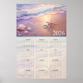 Pastel Shoreline 2026 Calendar with Seashells  Poster (Voorkant)