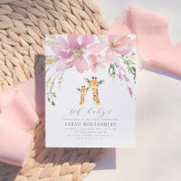 Pastel Sinaasappel en roze Floral Giraffe Baby sho