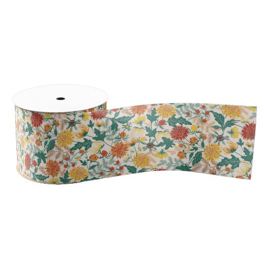 Pastel Sinaasappel Geel Lente Dahlia Bloemen Bruil Grosgrain Lint (Spoel)