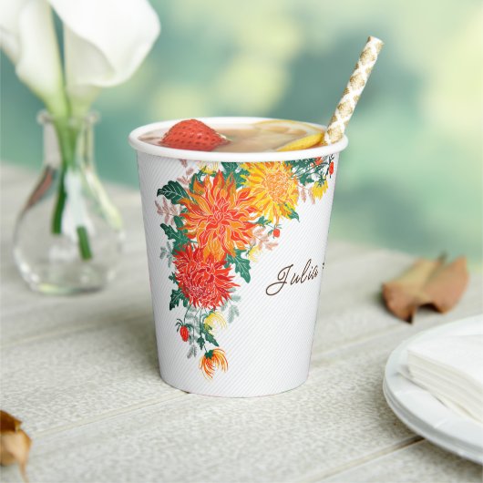 Pastel Sinaasappel Geel Lente Dahlia Bloemen Bruil Papieren Bekers (Insitu)