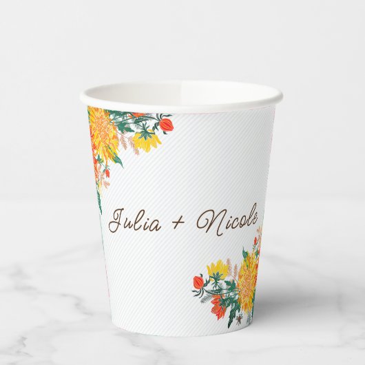 Pastel Sinaasappel Geel Lente Dahlia Bloemen Bruil Papieren Bekers (Links)