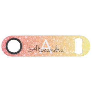 Pastel Sinaasappel Gouden Glitter & Sparkle Monogr Speed Flessenopener