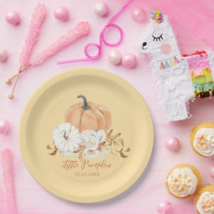 Pastel Sinaasappel Little Pumpkin Baby shower Papieren Bordje