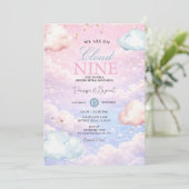 Pastel Sky Cloud Nine Gender Reveal Invitation Kaart (Staand voorkant)