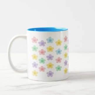 Pastel Smiley Bloem Patroon – Mooie Gingham Tweekleurige Koffiemok