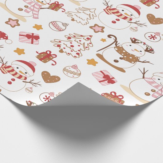Pastel Sneeuwman Harten Getrokken Kerstmis Cadeaupapier (Hoek)