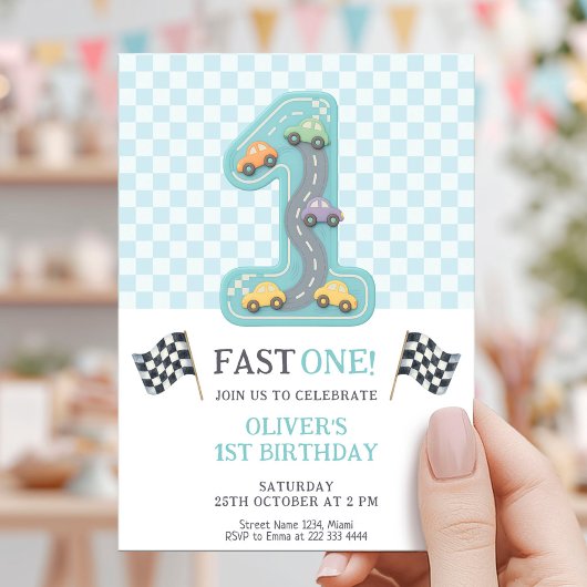 Pastel Snel Eén Verjaardagsauto Kaart