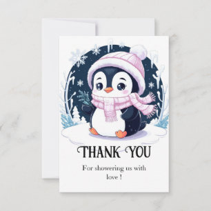 Pastel Snow Penguin Baby shower Bedankkaart