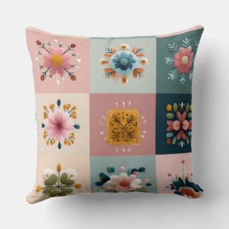 Pastel Snowflake & Floral Patchwork Throw Pillow – Kussen