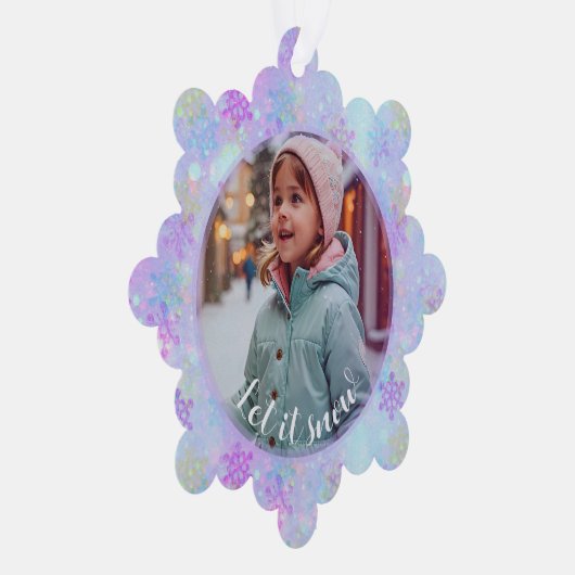 Pastel Snowflake Laat Het Sneeuw Custom Photo Ornament Kaart (Rechts)