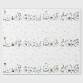 Pastel Snowflakes Kute kerstdieren Cadeaupapier (Vlak)