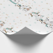 Pastel Snowflakes Kute kerstdieren Cadeaupapier (Hoek)