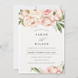 Pastel Soft Blush Peach pony Flora Wedding Invite Bedankkaart