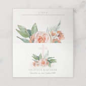 Pastel Soft Peach Roos Floral Cross Bunch Baptisme (Buitenkant ongevouwen)