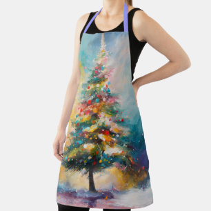 Pastel spat op Abstracte kerstboom Schort
