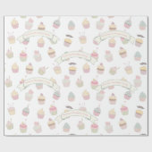 Pastel - Speciaal Cupcake Mustache Patroon Cadeaupapier (Vlak)