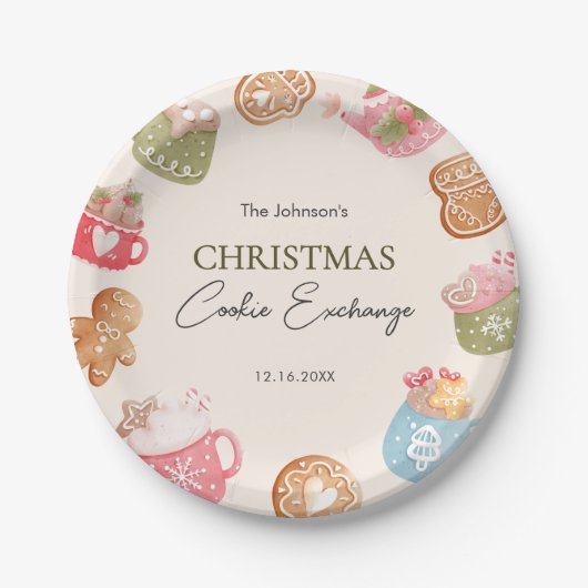 Pastel Speelse Kerst Cookie Exchange Party Papieren Bordje (Voorkant)