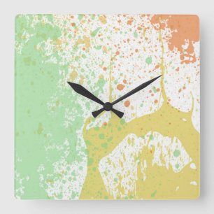 Pastel Splatter Square Wall klok