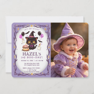 Pastel Spooky Cute Heks Kat Tovenaar 1e Verjaardag Kaart