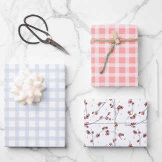 Pastel spring blauw en roze tartan en Sakura Inpakpapier Vel