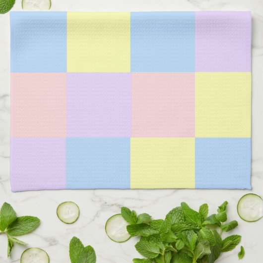 Pastel Spring Color Checkers Theedoek (Gevouwen)