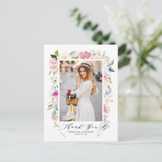 Pastel Spring Floral Blooms Afstuderen Dank u Briefkaart (Staand voorkant)