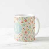 Pastel Spring Floral Pattern Monogram Koffiemok (Voorkant rechts)