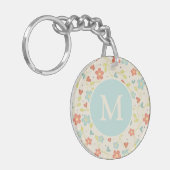 Pastel  Spring Floral Pattern Monogram Sleutelhanger (Voorkant Links)