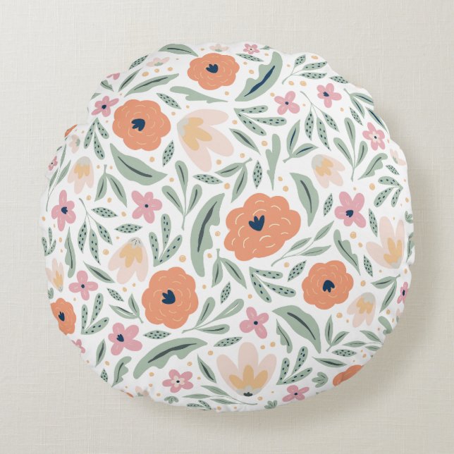 Pastel Spring Floral Pattern Rond Kussen (Voorkant)