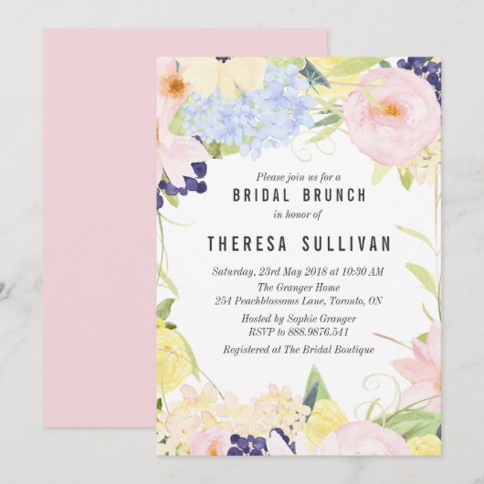 Pastel Spring Flowers Bridal Brunch Invitation Kaart (Voorkant / Achterkant)