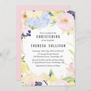 Pastel Spring Flowers Christening Kaart