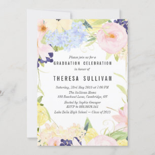 Pastel Spring Flowers Graduation Party Invitation