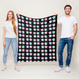 Pastel Spring Flowers op zwart Fleece Deken