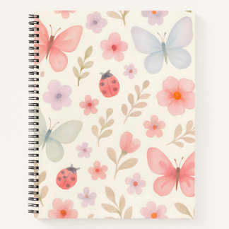 Pastel Spring Garden Pattern – Vlinders, Ladybu Notitieboek