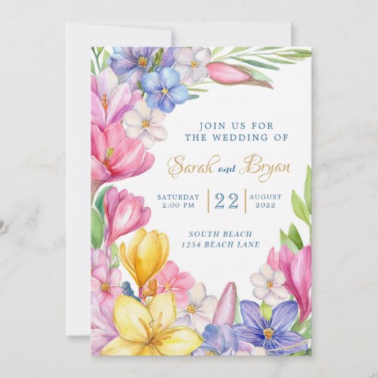 Pastel Spring Tulips Crocus Faire-part de mariage (Devant)