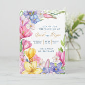 Pastel Spring Tulips Crocus Faire-part de mariage (Debout devant)