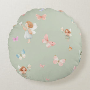 Pastel Sprookjesachtig Motief Cute Vlinder Babykam Rond Kussen