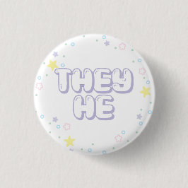 Pastel Star Confetti They He Pronounouns Ronde Button 3,2 Cm