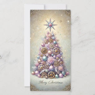 Pastel Steampunk Christmas Kaart Paarse Tree