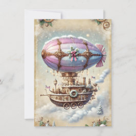 Pastel Steampunk Kerst Kaart Antiek Luchtschip
